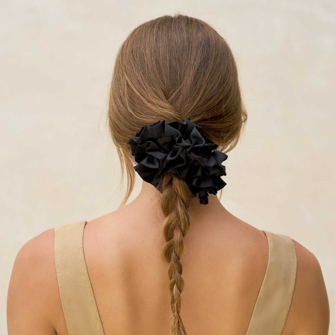 503332-RecycledFabricRuffleScrunchie-Black-Hair-Model-2-1280x1280px