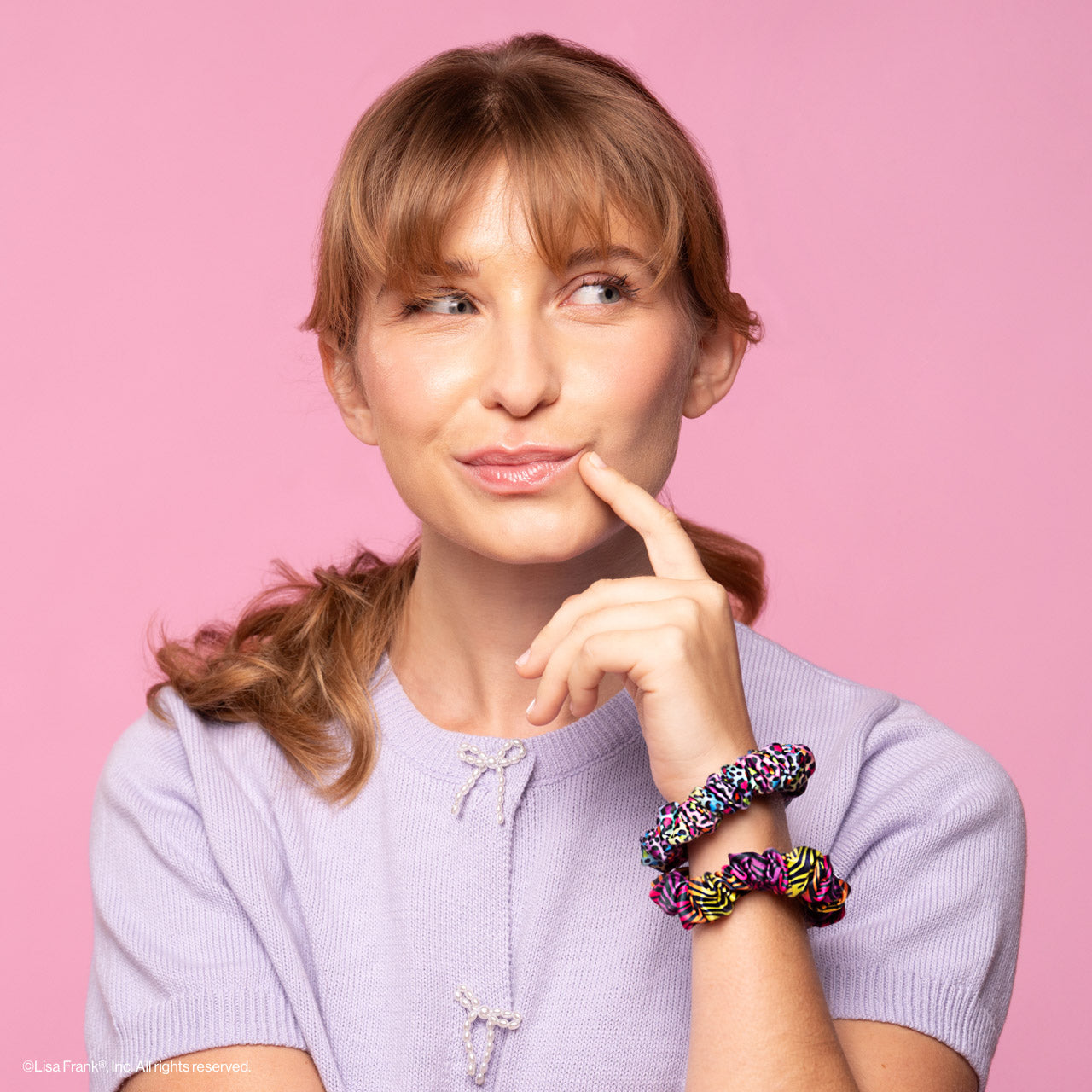 503486-LisaFrankxKitsch-RuchedSatinScrunchies-4pc-RainbowLeopard-Model-7-1280x1280px