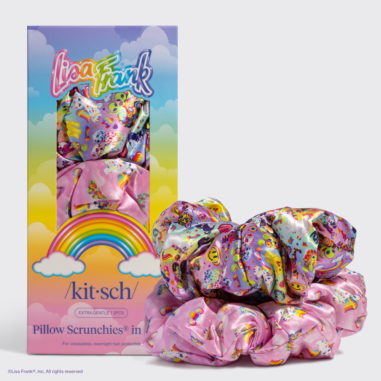503509-LisaFrankxKitsch-SatinPillowScrunchies-2pc-TheFantasticWorldOfLisaFrank-hero-1280x1280px