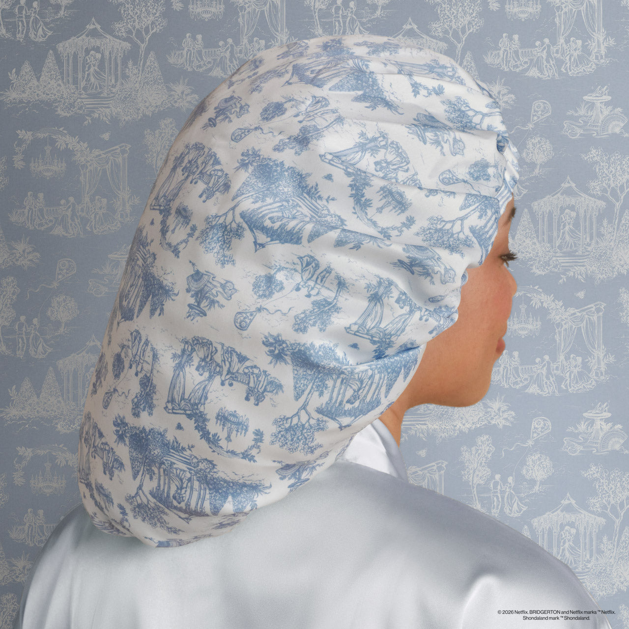 507422-BridgertonxKitsch-BreathableSatinBonnet-GardenToile-Model-4-1280x1280px