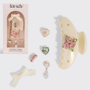 kitsch KitschPop?? Curved Claw Clip & Charms in Pearlized Cream