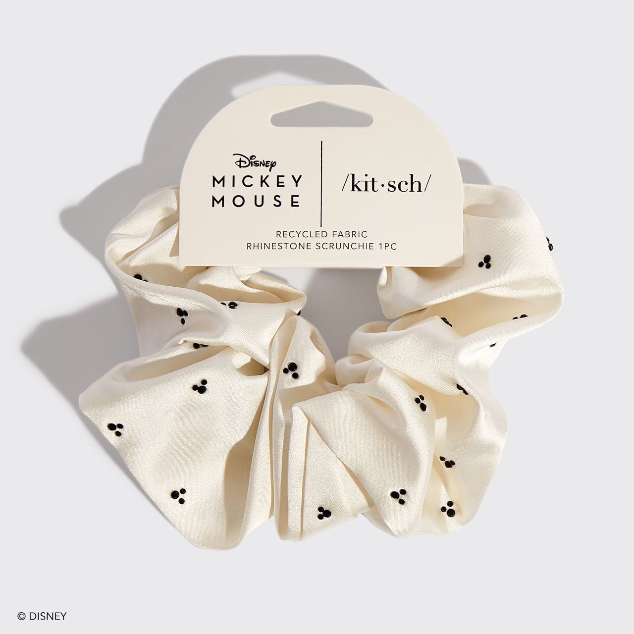 66062-MickeyMinniexKitsch-RecycledFabricRhinestoneScrunchie-1pc-Cream-pkg-1280x1280px