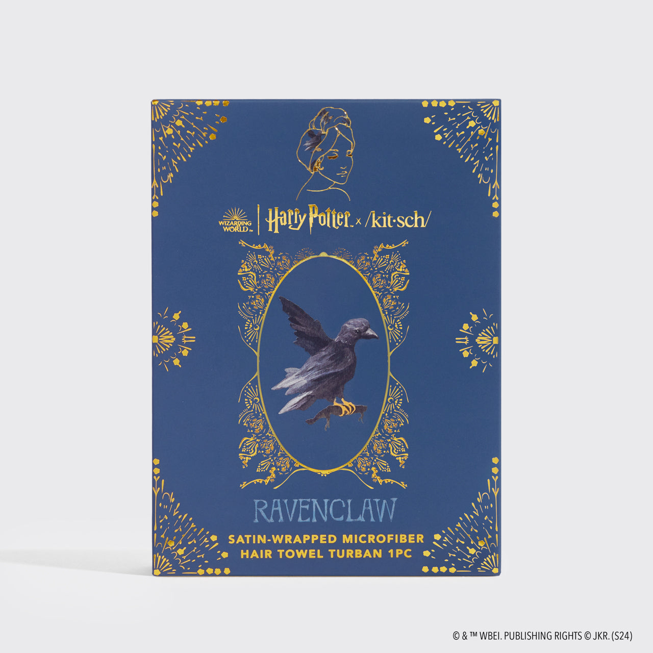 66734-HarryPotterxKitsch-SatinWrappedHairTowel-Ravenclaw-pkg-1280x1280px