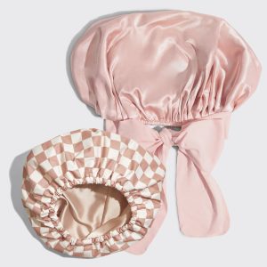 kitsch Satin Lined Flexi Shower Cap + Blush Oversized Satin Bonnet Bundle